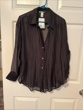 NWT H&M sheer black button down